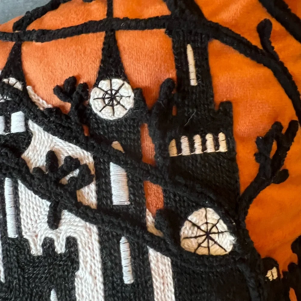 Halloween Trick O Treating Kids Large Pillow Cushion Haunted House Witch Ghost